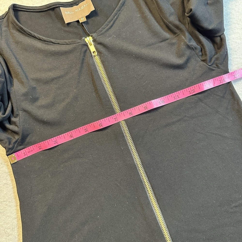 Anthropologie Bel Kazan Front Zip Fit Flare Dress Black Long Sleeve Pockets M - Picture 2 of 7